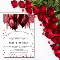 Birthday red white glitter balloons invitation