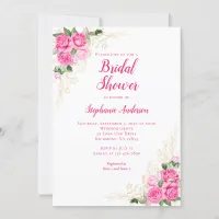 Hot Pink Gold Floral Watercolor Bridal Shower Invitation