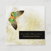 *~* Gold Glitter Gilded Butterfly Girly Chic White Square Business Card