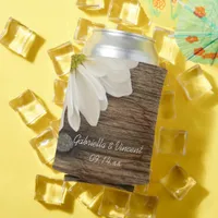 White Daisy and Barn Wood Country Wedding Favor Can Cooler