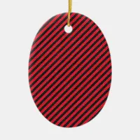 Black Red Thin Diagonal Stripes Ceramic Ornament