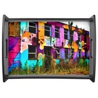 Pink and Purple Graffiti Art | Abandoned Building  Serving Tray