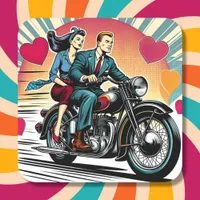 Cute Retro Couple on Motorcycle Valentine's Day   Square Sticker