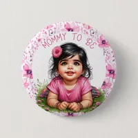 Girl's Floral Pink Baby Shower | Mommy to be Button