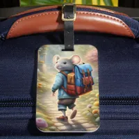 Cute mouse boy on his way to school,  luggage tag