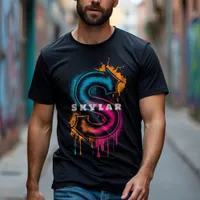 Electric S: Customizable Bold Graffiti Monogram T-Shirt