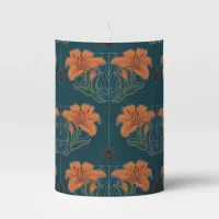 Spiders & Lilies Spooky Halloween Vintage Pattern Pillar Candle