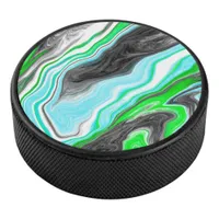 Lime Green and Blue Marble like Swirls  Hockey Puck