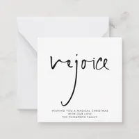 MINI | Rejoice Elegant Script Black White Holiday Note Card