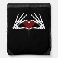To Death Skeleton Heart Hands Style Drawstring Bag