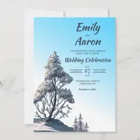 Snowy Hill Pine Ridge Watercolor Winter Wedding Invitation
