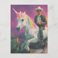 Cowboy Rides a Unicorn in the Desert Postcard