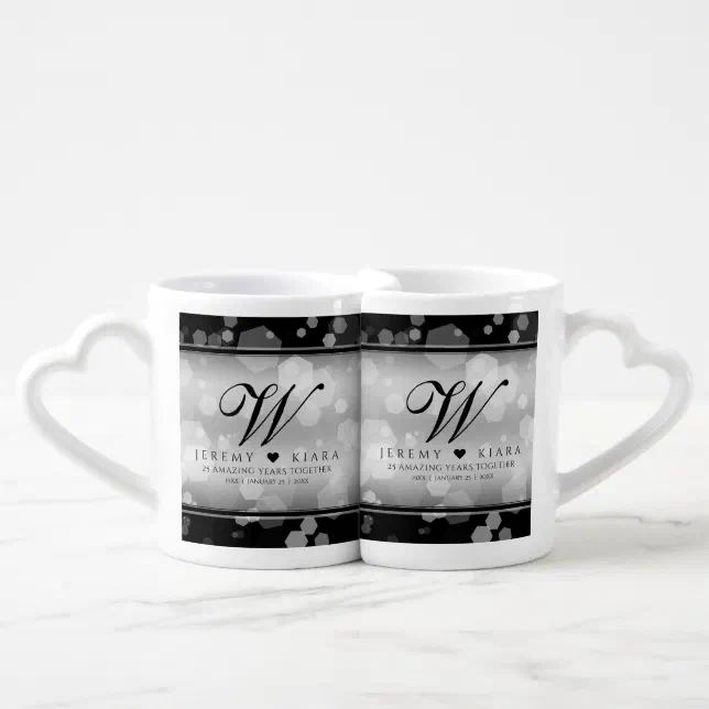 Elegant 25th Silver Wedding Anniversary Coffee Mug Set