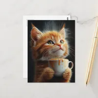 Adorable Ginger Kitten With a Caramel Coffee Postcard