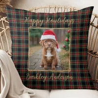 Christmas Plaid Custom Gold Modern Photo Pet Dog  Throw Pillow