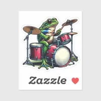 Funny Cartoon Frog Playing the Drums Sticker