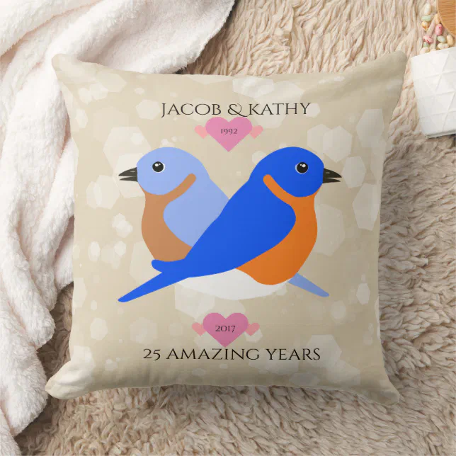 Bluebirds Lovebirds Any Anniversary Year Throw Pillow