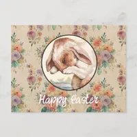 Vintage Flowers and Bunny Easter Postcard