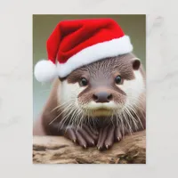 Adorable Otter Santa Hat Postcard