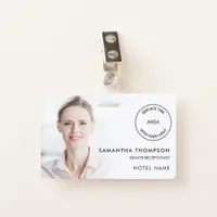 Hotel Employee Photo Overlay ID Name Logo White  Badge