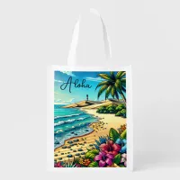 Tropical Ocean Aloha Vacation  Grocery Bag