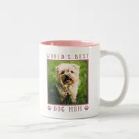 World's Best Dog Mom Pink Paw Prints Pet Photo Two-Tone Coffee Mug