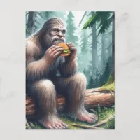 Sasquatch and the Cheesburger Watercolor Forest Postcard