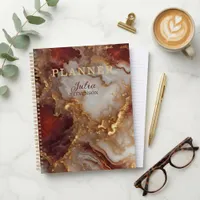 Elegant Glam Burgundy Red Gold Liquid Marble Agate Planner