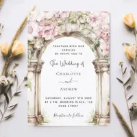 Pink florals arch wedding  invitation