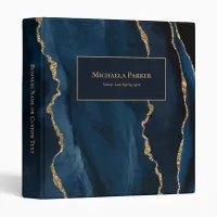 Navy Blue Gold Agate Modern Business  3 Ring Binder