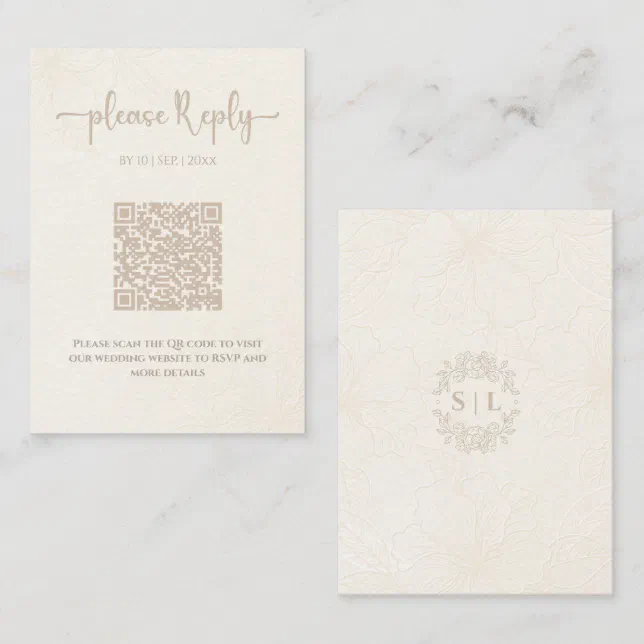 Minimal Elegant Floral RSVP | QR Code Wedding Enclosure Card