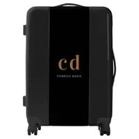 Black gold monogram initials minimalist luggage