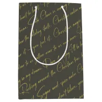 Green Gold Christmas Typography Pattern36 ID1009 Medium Gift Bag