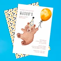 Bear-y Cute 1st Birthday Invitation – Brown Teddy 