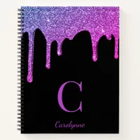 Pink Purple Ombre Sparkle Glitter Drips Monogram Notebook