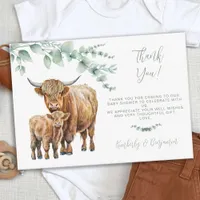 Highland Cow Greenery Farm Baby Shower Thank You Note Card