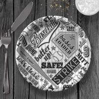 Baseball Typography Black White Stripes ID770 Paper Plates