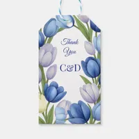 Elegant Watercolor Tulip Wreath Wedding Blue Ivory Gift Tags