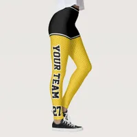 Sports Team Number Name Black Yellow Dot Shorts Leggings