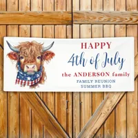 Highland Cow 4th Of July Red White Blue Patriotic Banner