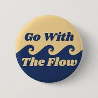 Go With The Flow Blue Yellow Beach Wave Retro Button