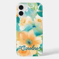 Watercolour wildflowers orange teal iPhone 16 plus case