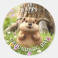 Happy Groundhog Day | Cute Woodchuck Classic Round Sticker