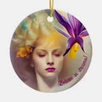 Angel with orchid    ceramic ornament