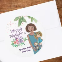 HAPPY MOTHER'S DAY | Mother & kids Classic Round Sticker