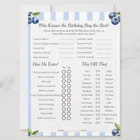 Blueberry Birthday boy Trivia Trio Game card