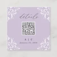 Elegant Lavender Purple QR Code Wedding Details Enclosure Card