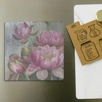 Ellis Rowan Pink Water Lily Vintage Flowers Stone Magnet