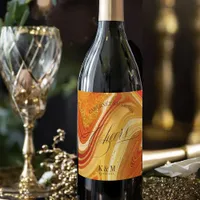 Abstract Agate Wedding Cheers V2 Hot Orange ID827 Wine Label