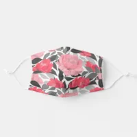 Cute Pink And Gray Peony Flowers Floral Adult Cloth Face Mask